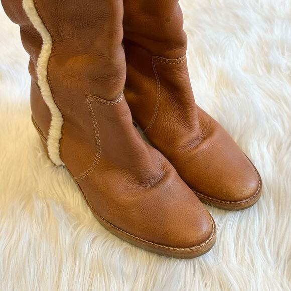 Michael Kors Casey Over The Knee Boots Leather Shearling Lined Buckle Heeled - Picture 10 of 14